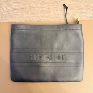 Christian Dior Calfskin Medium Dior Double Zip Pouch Black w.bag